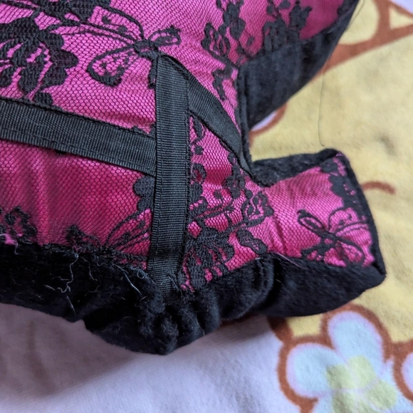 Pink and Black Lace Laced Bunny Plush Bunny Pillow - Picture 5 of 5